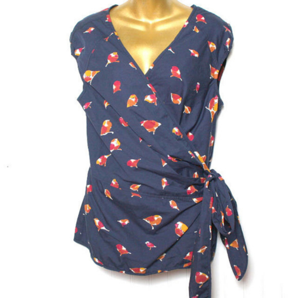 eShakti Bird Print Wrap Blouse Large (pp16)